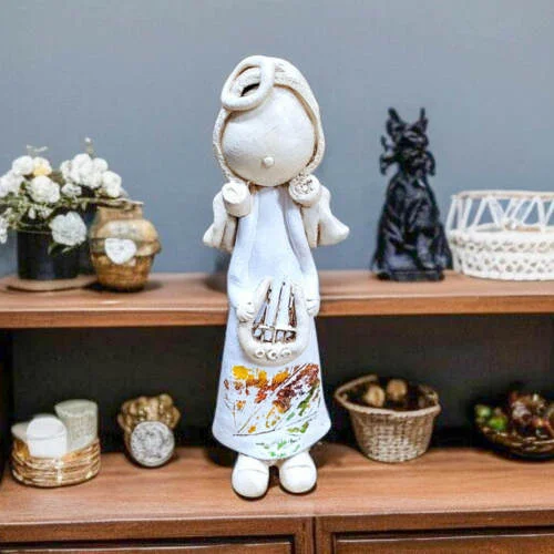 Anioł Szarpidruta Art Leaf - biały -  27 x 8 cm figurka dekoracyjna gipsowa