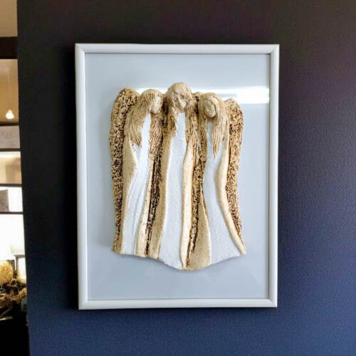 Anioły Wiara Nadzieja Miłość + ramka - białe -  28 x 20 cm figurka dekoracyjna gipsowa