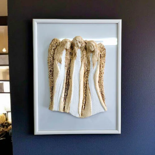 Anioły Wiara Nadzieja Miłość + ramka - białe -  28 x 20 cm figurka dekoracyjna gipsowa