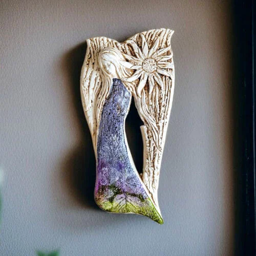 Anioł Xenylla Art Leaf- fiolet -  figurka dekoracyjna gipsowa 31 x 16 cm