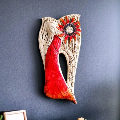 Anioł Xenylla Art - czerwony -  figurka dekoracyjna gipsowa 31 x 16 cm