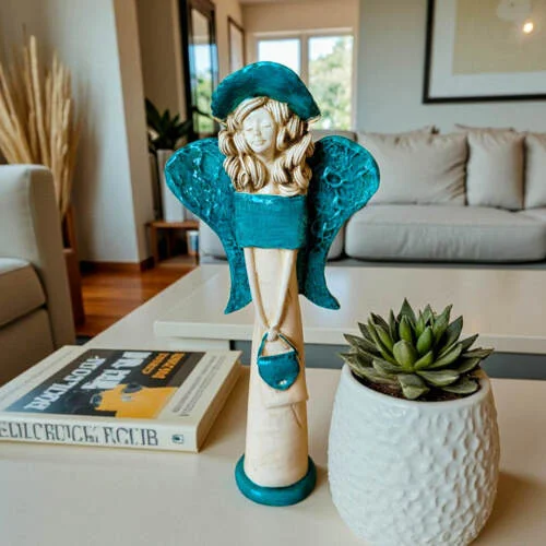 Anioł Coco - turkusowy -  30 x 14 cm figurka dekoracyjna gipsowa
