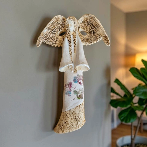 Anioł Clara Art Leaf - biała -  40 x 28 cm figurka dekoracyjna gipsowa
