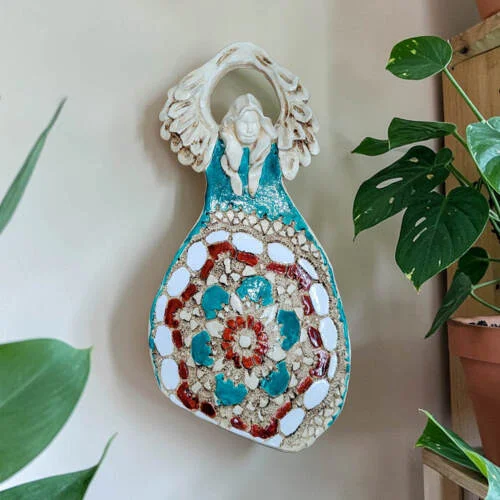Anioł Obfitości - turkus brąz -  31 x 16 cm figurka dekoracyjna gipsowa