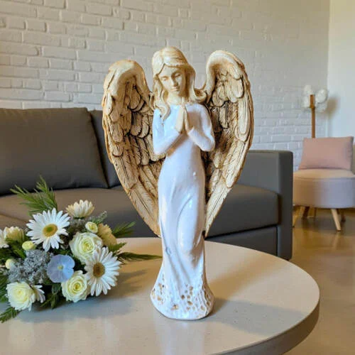 Anioł Stróż - biały -  18 x 9 cm figurka dekoracyjna gipsowa