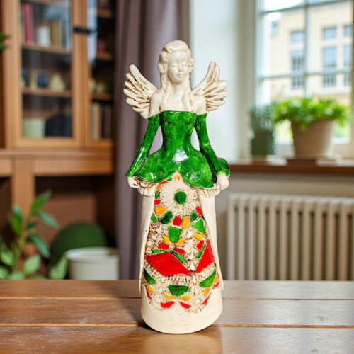 Anioł Anna - zielona -  35 x 15 cm figurka dekoracyjna gipsowa