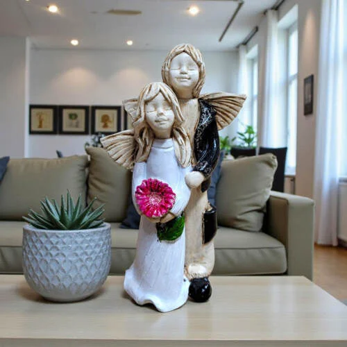 Anioł Allen & Alice - biały czarny -  25 x 14 cm figurka dekoracyjna gipsowa