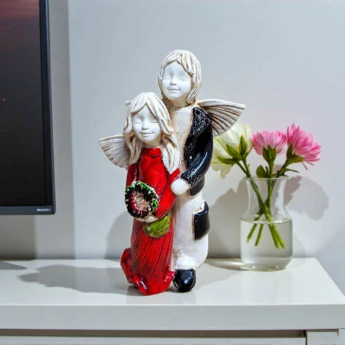 Anioł Allen & Alice - czerwony -  25 x 14 cm figurka dekoracyjna gipsowa