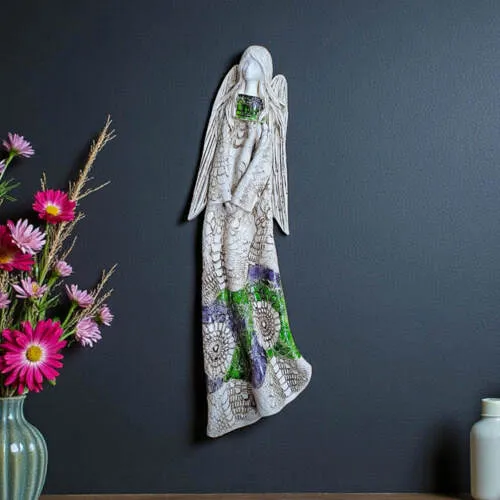 Anioł Genesis - wiszący zielony szary -  55 x 20 cm figurka dekoracyjna gipsowa