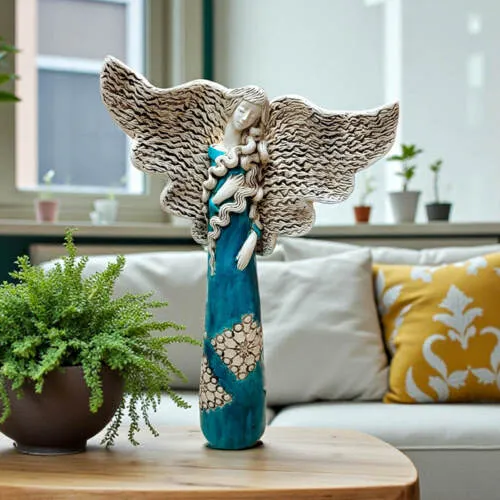 Anioł Dorothy - turkus -  45 x 30 cm figurka dekoracyjna gipsowa