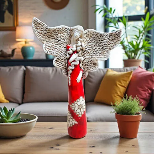 Anioł Dorothy - czerwony -  45 x 30 cm figurka dekoracyjna gipsowa