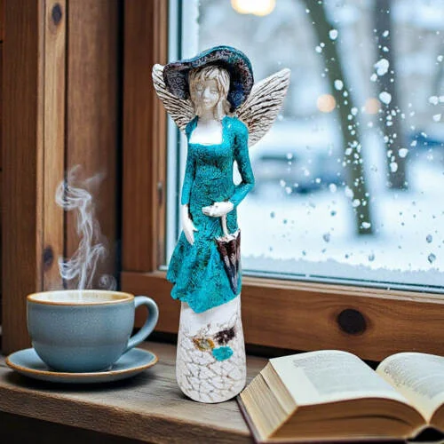 Anioł Olivia - turkus -  32 x 15 cm figurka dekoracyjna gipsowa