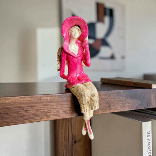 Aniołek Megan - ciemny róż -  20 x 9 cm figurka dekoracyjna gipsowa