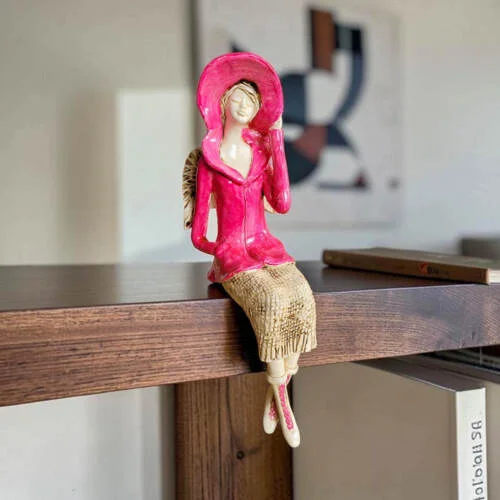 Aniołek Megan - ciemny róż -  20 x 9 cm figurka dekoracyjna gipsowa
