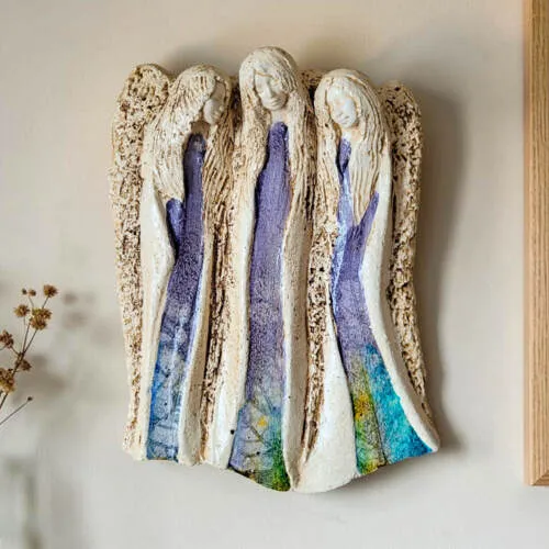 Anioły Wiara Nadzieja Miłość - szare -  28 x 20 cm figurka dekoracyjna gipsowa