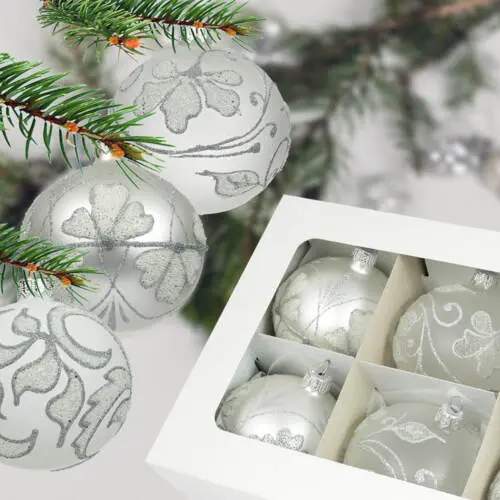 Bombki mrożone listki mix -  80 mm  bombki choinkowe szklane 6 szt