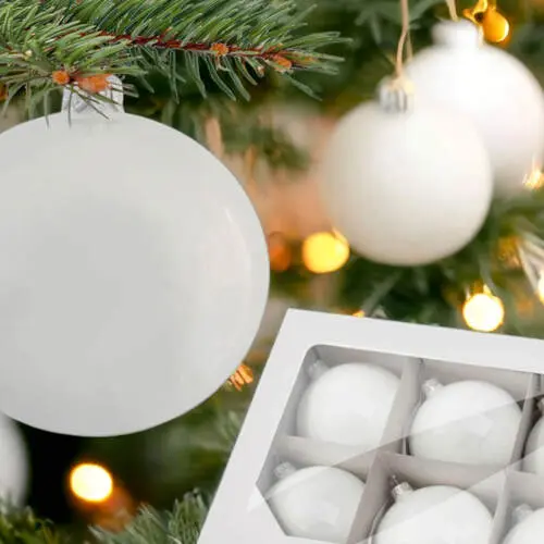 Bombki biały opal -  80 mm  bombki choinkowe szklane 6 szt