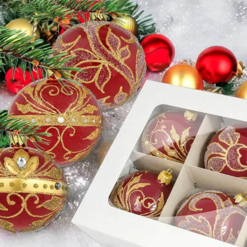 Bombki Królewski mix na czerwonej porcelanie -  80 mm  bombki choinkowe szklane 6 szt