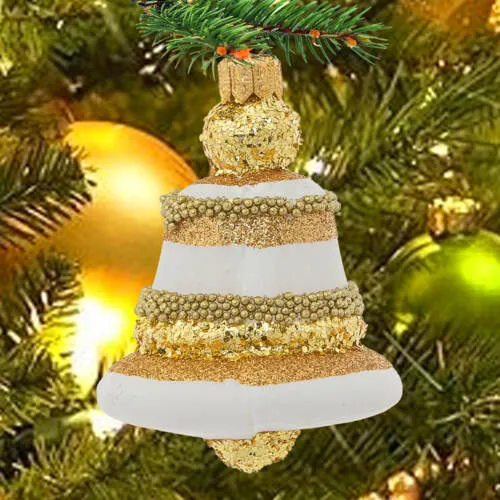 Dzwoneczek złoty biały -  bombki choinkowe szklane 1 szt