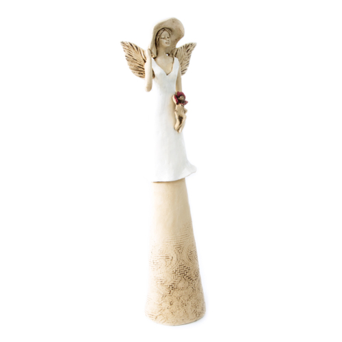 Anioł Chloe - biały -  50 x 15 cm figurka dekoracyjna gipsowa