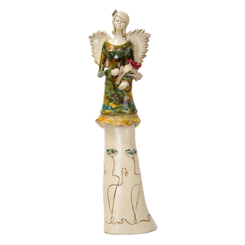 Anioł Mia - zielono żółty -  40 x 16 cm figurka dekoracyjna gipsowa