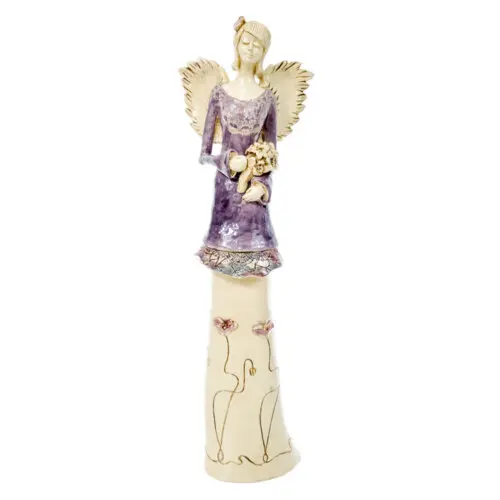 Anioł Mia - fiolet jasny -  40 x 16 cm figurka dekoracyjna gipsowa