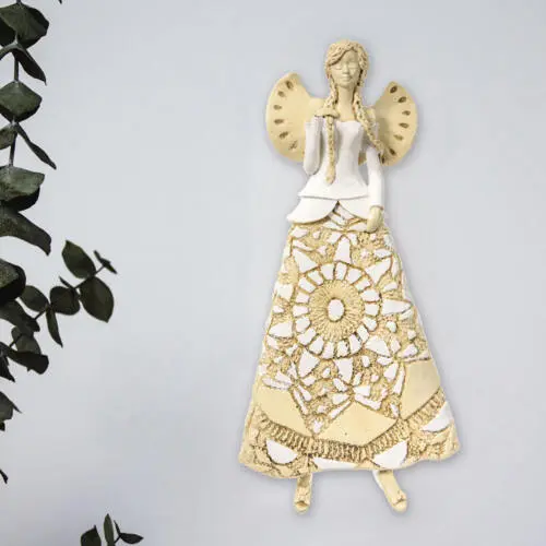 Anioł Heather - biały cały -  35 x 15 cm figurka dekoracyjna gipsowa