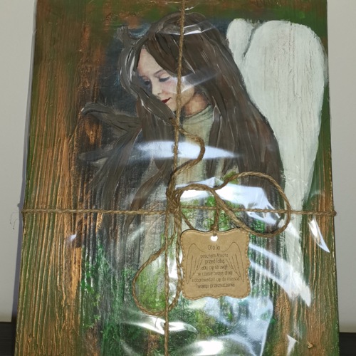 Leśny Anioł - obraz na desce -  22.5 x 29.5 cm