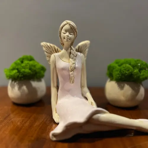 Aniołek Matilda - różowy pastelowy -  15 cm figurka dekoracyjna gipsowa