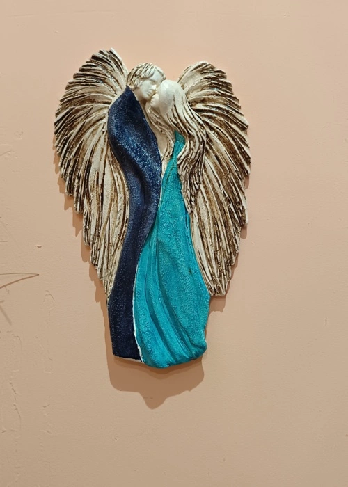 Zakochane Anioły - wiszące czerwone -  35 x 21 cm figurka dekoracyjna gipsowa