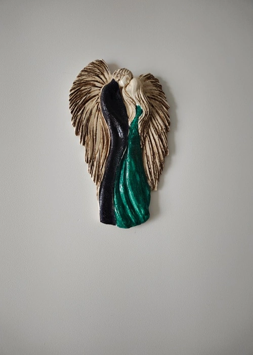 Zakochane Anioły - wiszące granatowo turkusowe -  35 x 21 cm figurka dekoracyjna gipsowa