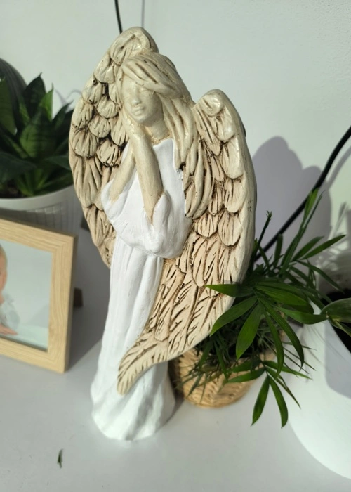 Anioł Gabriel - biały -  40 x 18 cm figurka dekoracyjna gipsowa