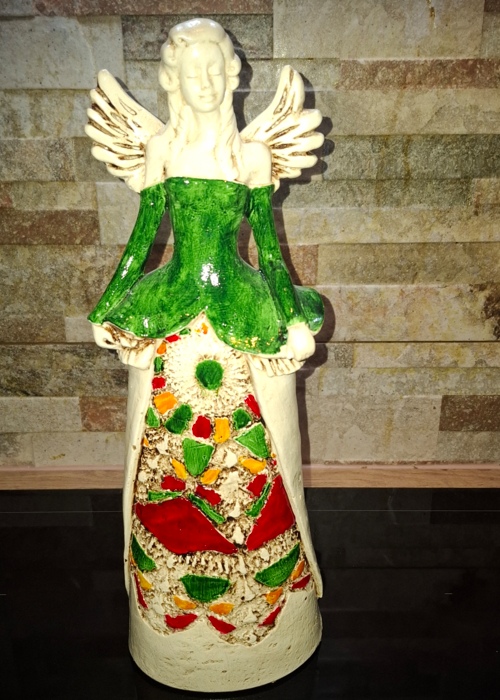 Anioł Anna - zielona -  35 x 15 cm figurka dekoracyjna gipsowa