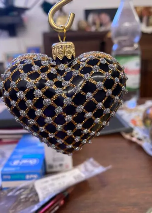 Bombki serca czarno złote -  8 x 7 cm bombki choinkowe szklane 6 szt