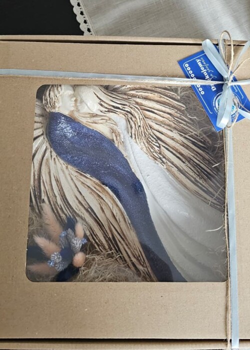 Zakochane Anioły - wiszące biało granatowe -  35 x 21 cm figurka dekoracyjna gipsowa