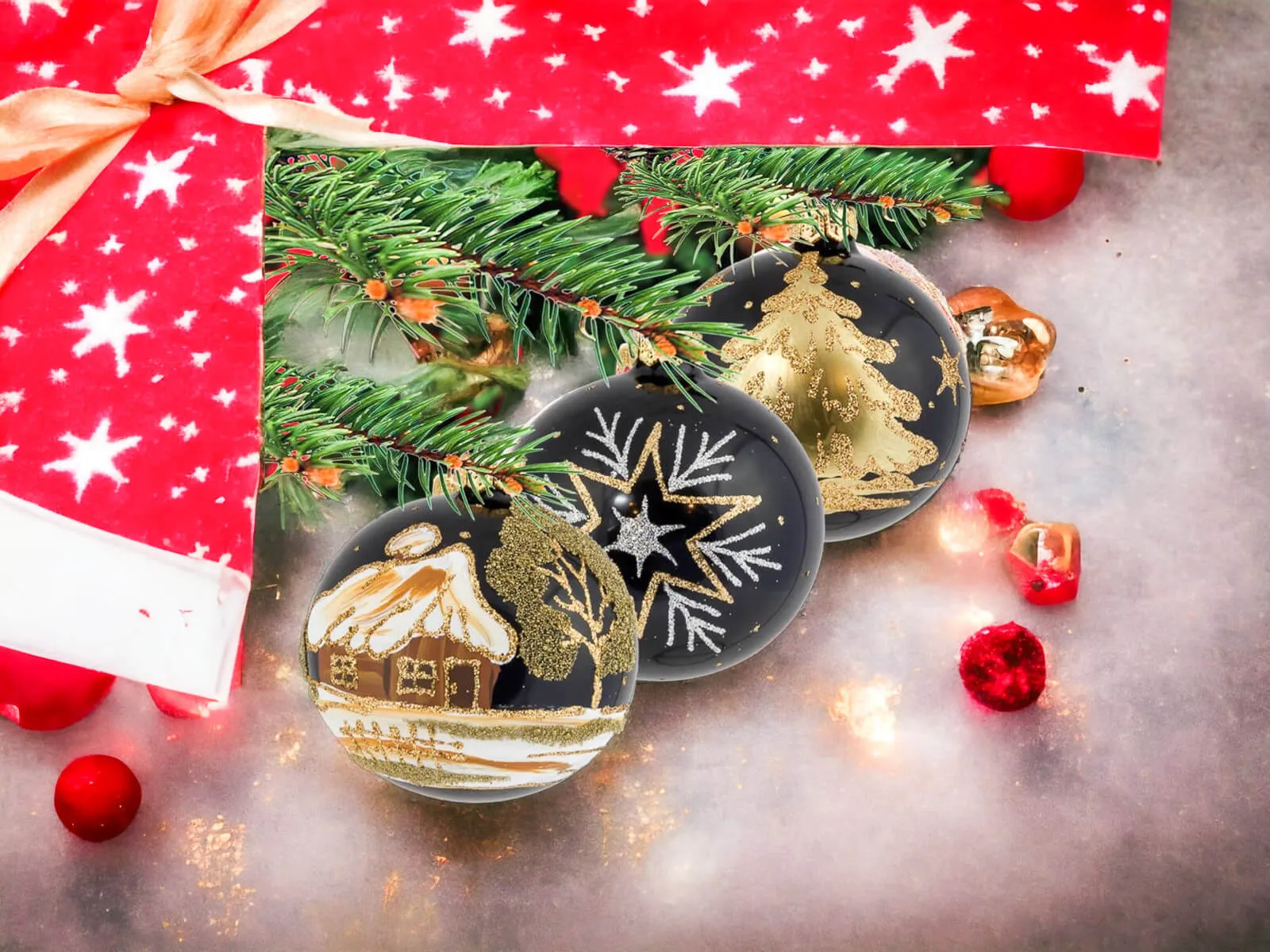 Czarne bombki choinkowe - zestaw