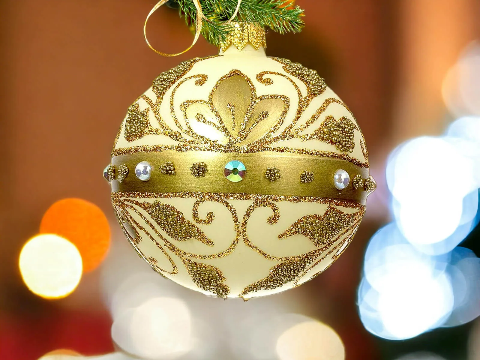 Złote bombki choinkowe