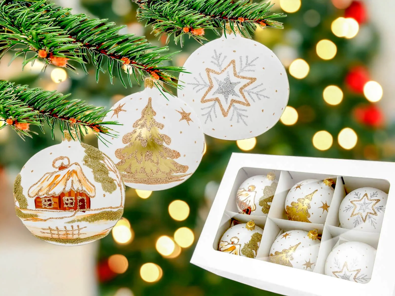 Białe dekoracje choinkowe Białe ozdoby choinkowe