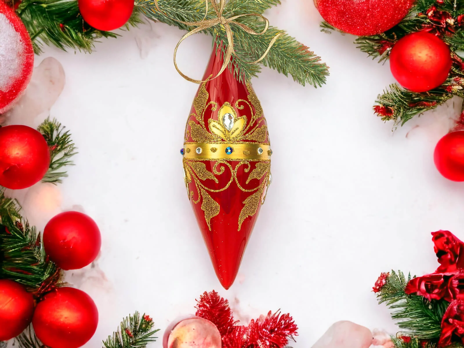 Czerwone dekoracje choinkowe