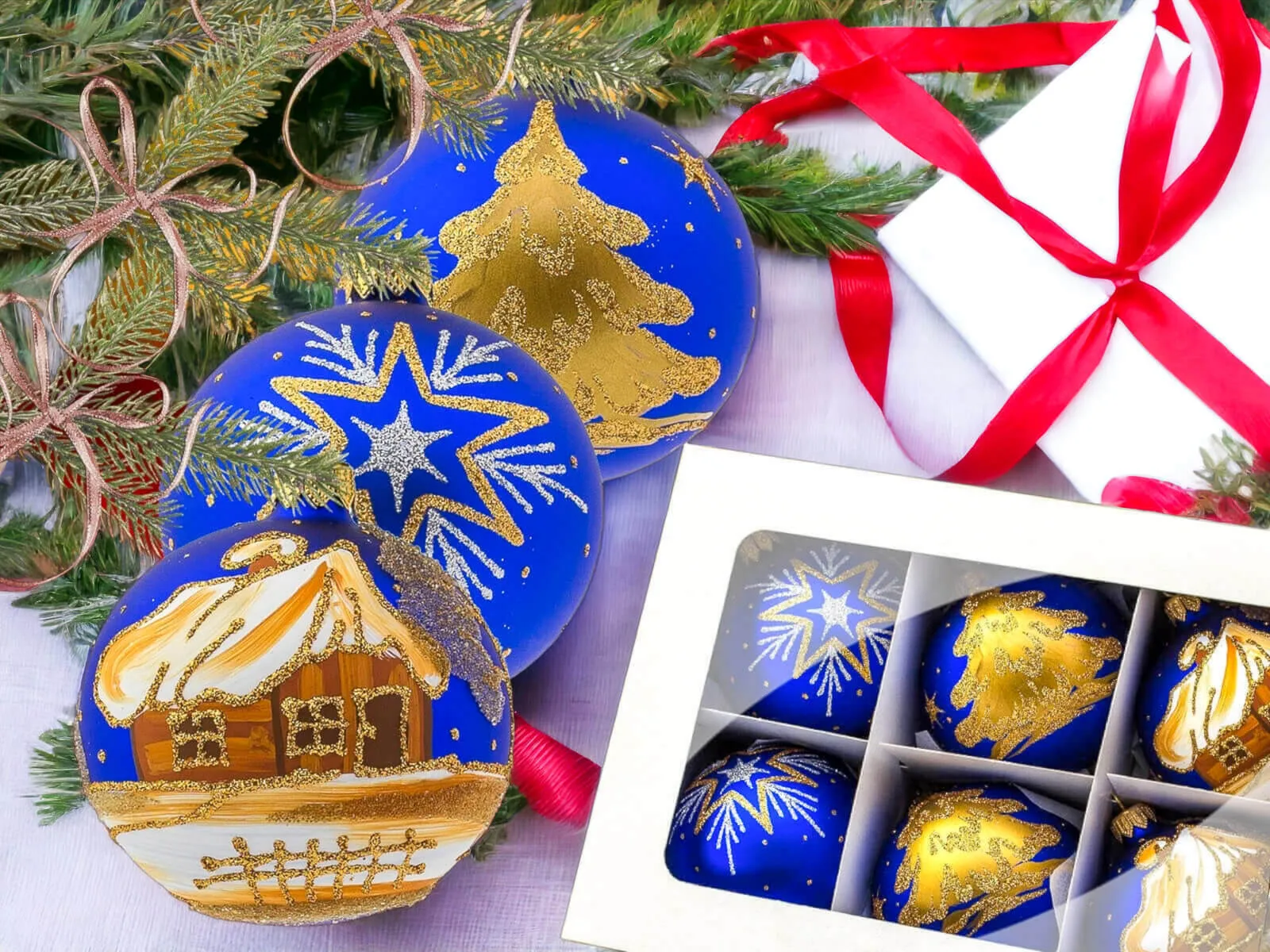 Bombki choinkowe rudy opal mix 6 szt.