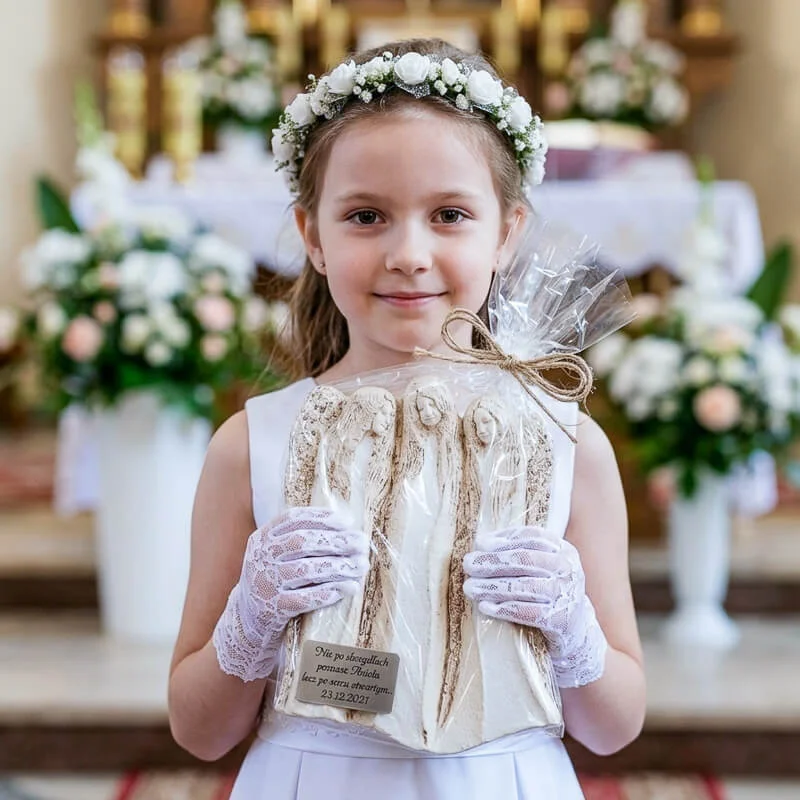 Prezent na I Komunię od matki chrzestnej - Anioł Wiara Nadzieja Miłość