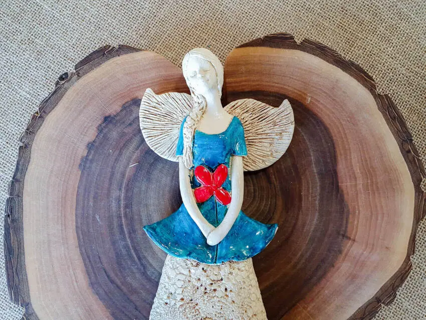 Anioł Abigail - turkus -  30 x 14 cm figurka dekoracyjna gipsowa