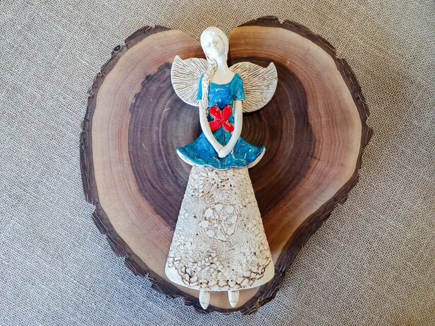 Anioł Abigail - turkus -  30 x 14 cm figurka dekoracyjna gipsowa