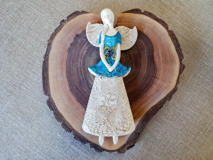 Anioł Abigail - turkus -  30 x 14 cm figurka dekoracyjna gipsowa